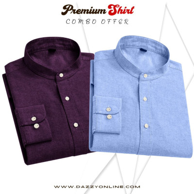 2 Pcs Men's Solid Colour Cotton Full sleeve Shirt