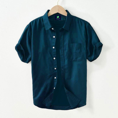 Men's Half-Sleeve Petrol Color Shirt. [Only Shirt]