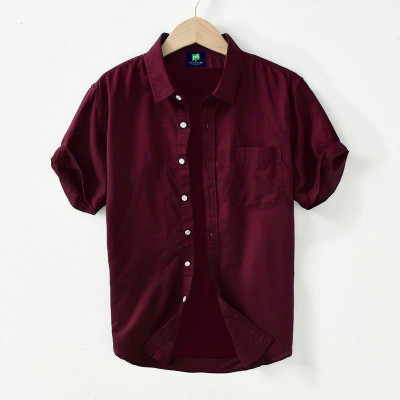 Men's Half-Sleeve Maroon Color Shirt. [Only Shirt]
