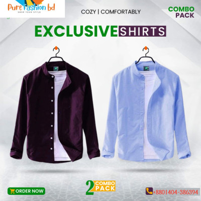 Men's Premium Quality Band collar 2 Pics Combo Pack, Full Sleeve  Shirt [Only Shirt]