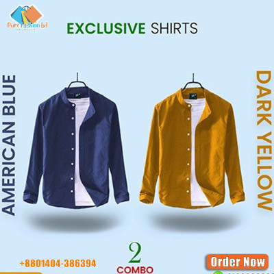 Men's Premium Quality Band collar 2 Pics Combo Pack, Full Sleeve  Shirt [Only Shirt]