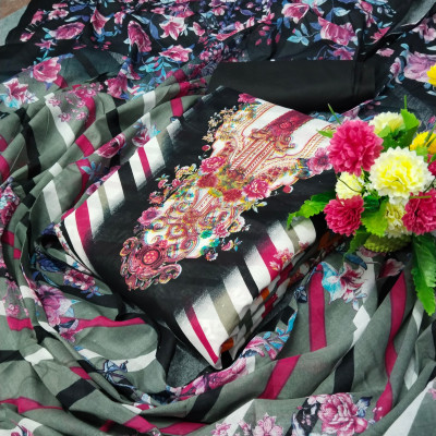High Quality Kashmiri Cotton Printed Unstitched Three Pieces for Women