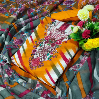High Quality Kashmiri Cotton Printed Unstitched Three Pieces for Women