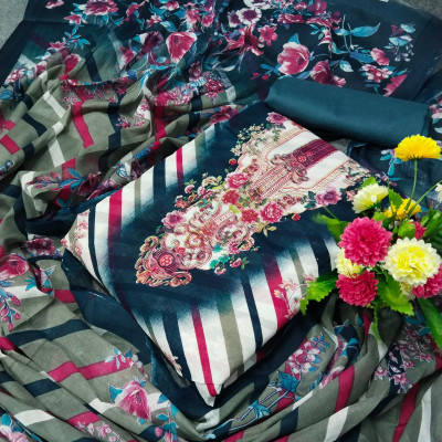 High Quality Kashmiri Cotton Printed Unstitched Three Pieces for Women