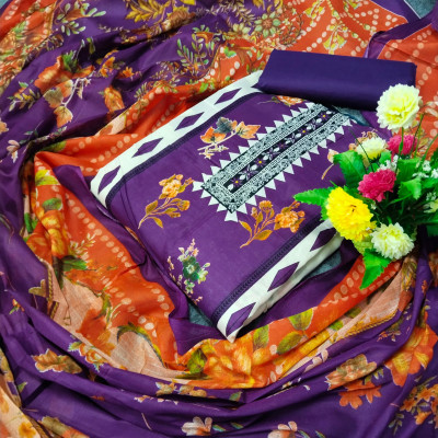 High Quality Kashmiri Cotton Printed Unstitched Three Pieces for Women
