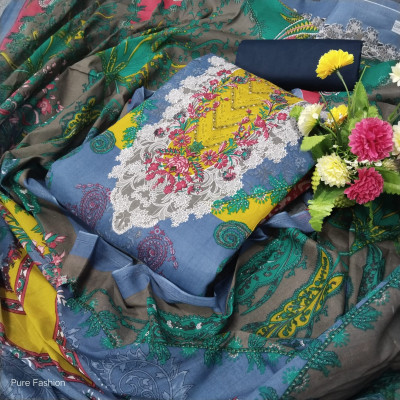 New Exclusive Kashmiri Cotton Unstitched Three Piece