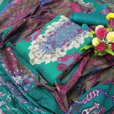 New Exclusive Kashmiri Cotton Unstitched Three Piece