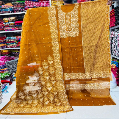 Trendy Kashmiri Cotton Three Piece – Unstitched Dress
