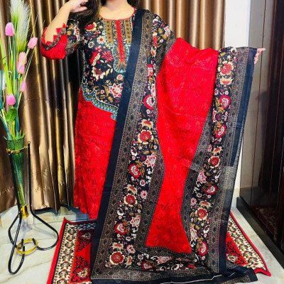 High Quality Kashmiri Cotton Printed Unstitched Three Pieces for Women