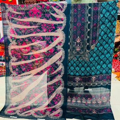 Trendy Kashmiri Cotton Three Piece – Unstitched Dress