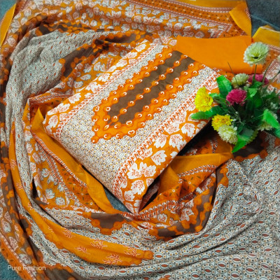 Trendy Kashmiri Cotton Three Piece – Unstitched Dress