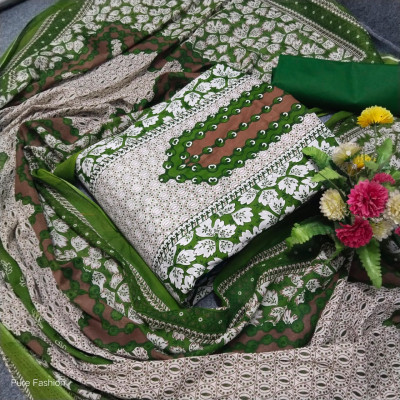 Trendy Kashmiri Cotton Three Piece – Unstitched Dress