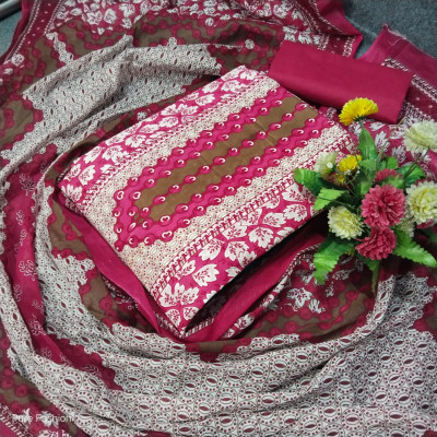 Trendy Kashmiri Cotton Three Piece – Unstitched Dress