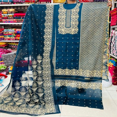 Trendy Kashmiri Cotton Three Piece – Unstitched Dress